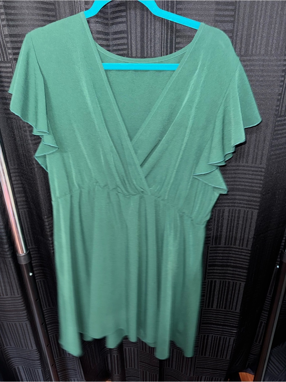 Green Flutter Sleeve V-Neck Women’s Dress